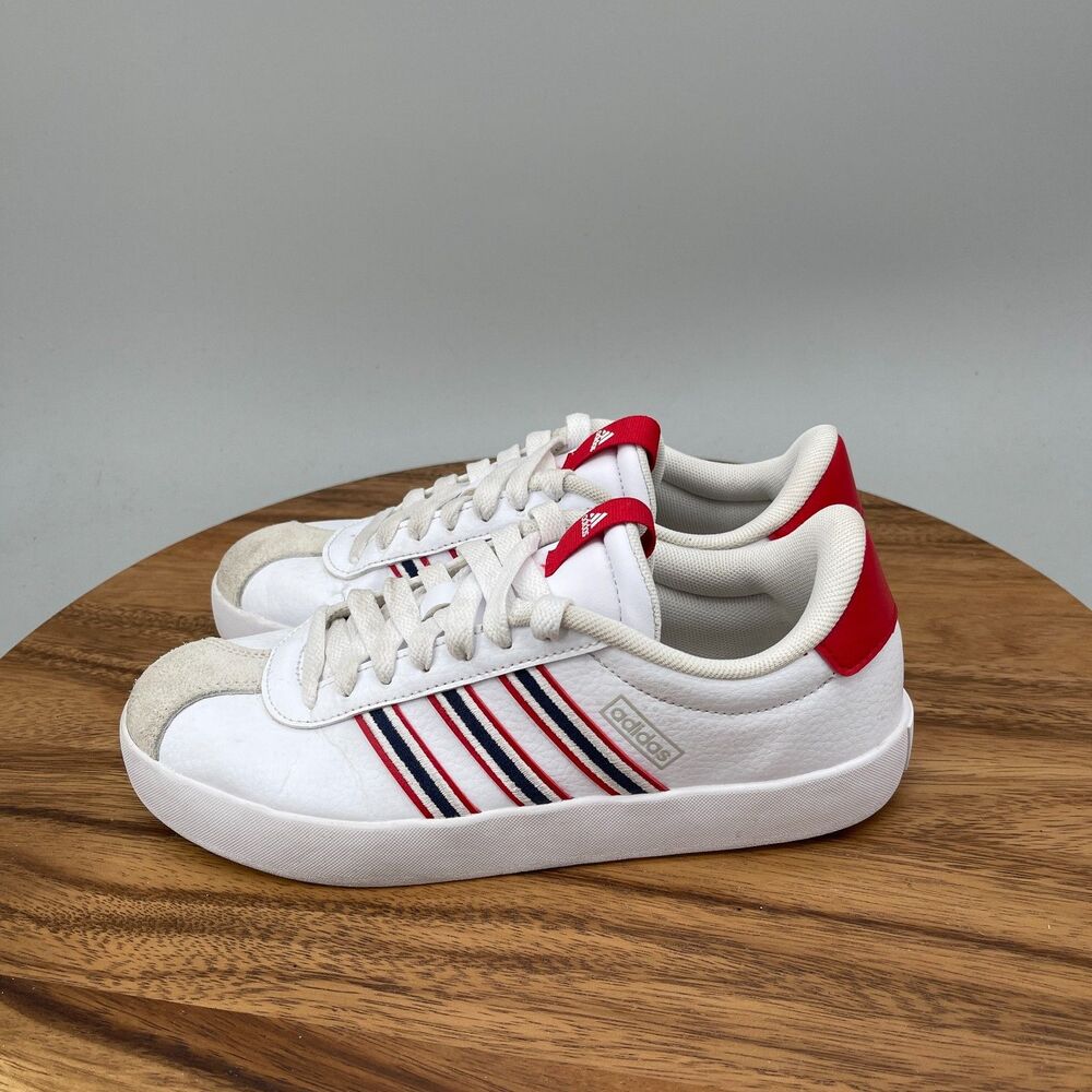 adidas VL Court 3.0 Shoes Womens Size 6 White Leather Casual Court Sneakers - Picture 3 of 9